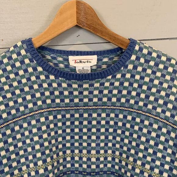 Talbots Blue and Red Patterned Crew Neck Sweater - Picture 3 of 8